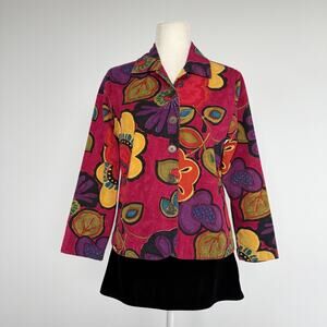 Lifestyle Jacket Womens PM Multicolor Floral Boho Button Front Cotton Twill